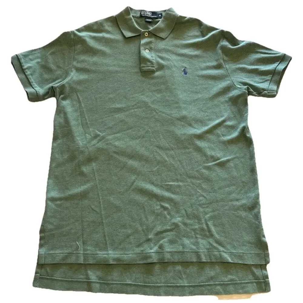 Ralph Lauren Polo‎ Shirt Adult Medium Green Purple Pony Soft Golf Casual Mens